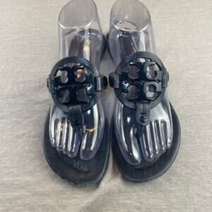 Tory Burch Miller Sandals Shoes Black Patent Leather 9 M